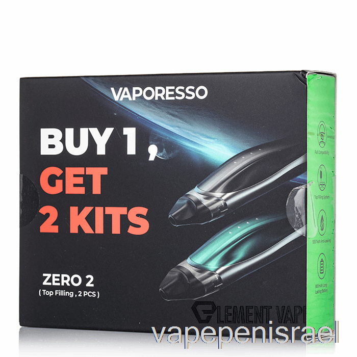 חד פעמי Vape Israel Vaporesso Zero 2 Pod System 2-pack מבצע שחור + שחור ירוק